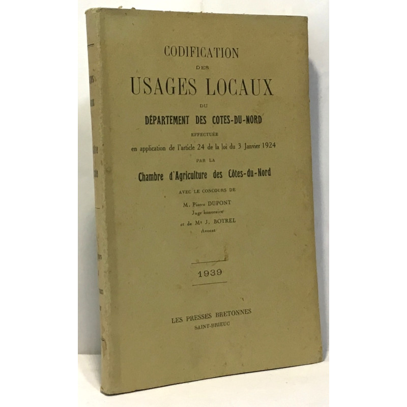 Codification des Usages locaux du département des Côtes-du-Nord...