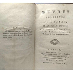 Oeuvres complètes de Lysias traduites en françois par M. l'Abbé Auguer