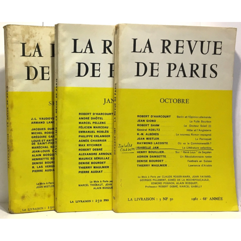 La revue de Paris - septembre 1955 + janvier 1959 + octobre 1961