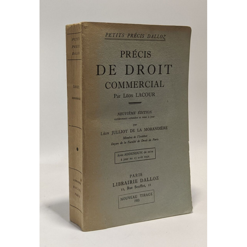 Précis de droit commercial - 9e édition entièrement refondue et...