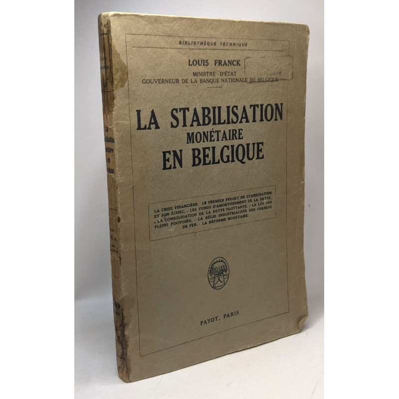La stabilisation monétaire ne Belgique - Bibliothèque technique