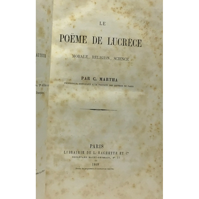 Le poëme de Lucrèce - morale religion science