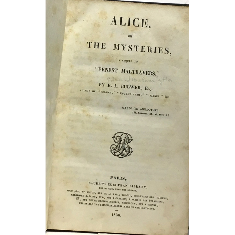 Alice the msyteries a sequel to Ernest Maltravers