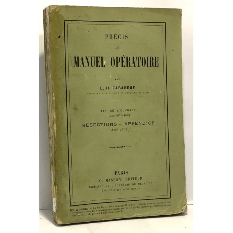 précis de manuel opératoire - fin de l'ouvrage - résections...