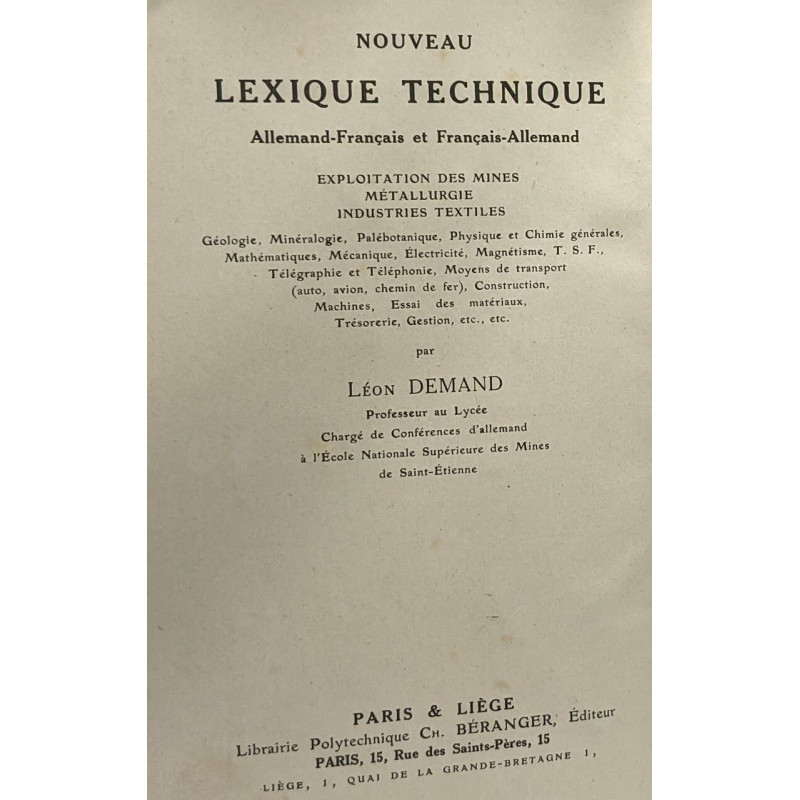 Nouveau lexique technique - Allemand/Français et Français/Allemand...