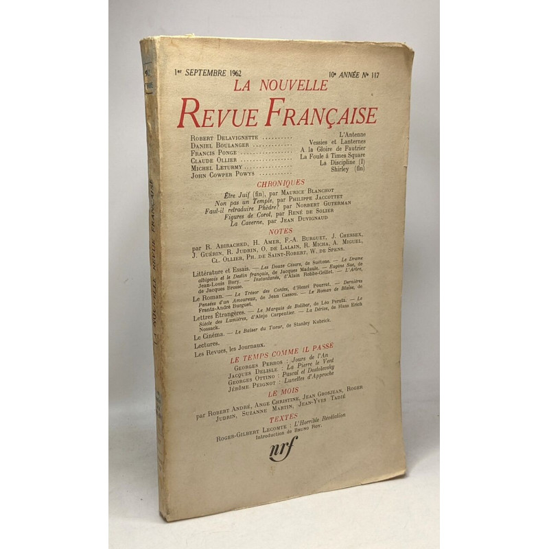 La nouvelle Revue Française - 1er septembre 1962 --- 10e année n°117