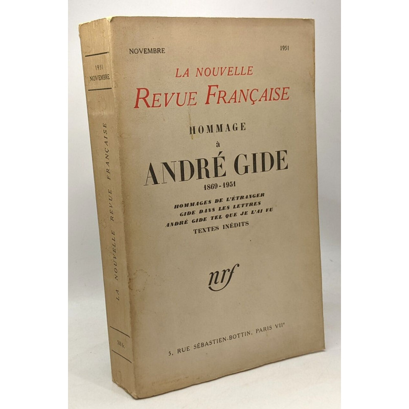 Hommage à André Gide 1869-1951 - la nouvelle revue française -...