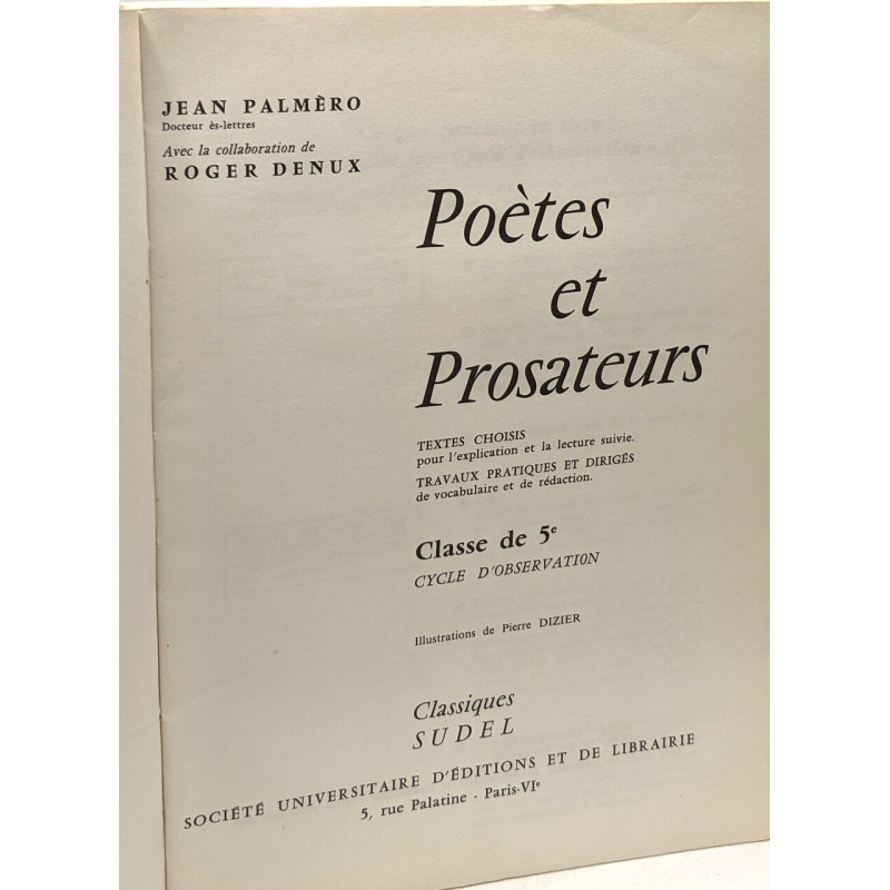 Poètes et prosateurs - 5e classiques