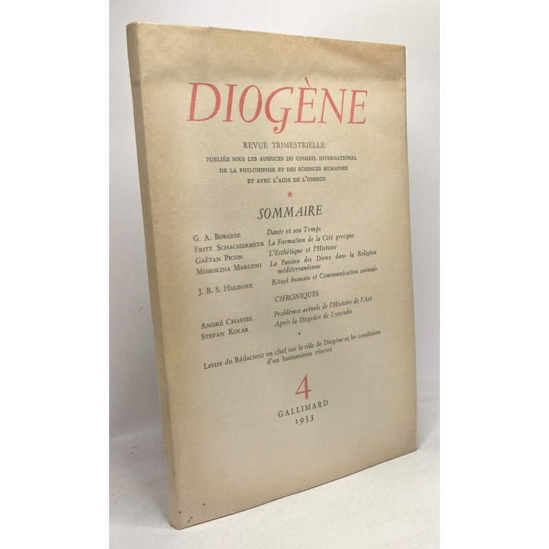 Diogène N°4 -1953 - revue trimestrielle --- Borgese Schachermeyr...