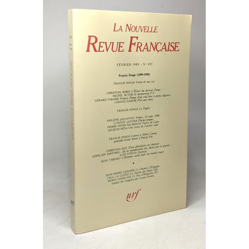 La Nouvelle Revue Française: Francis Ponge (1899-1988)
