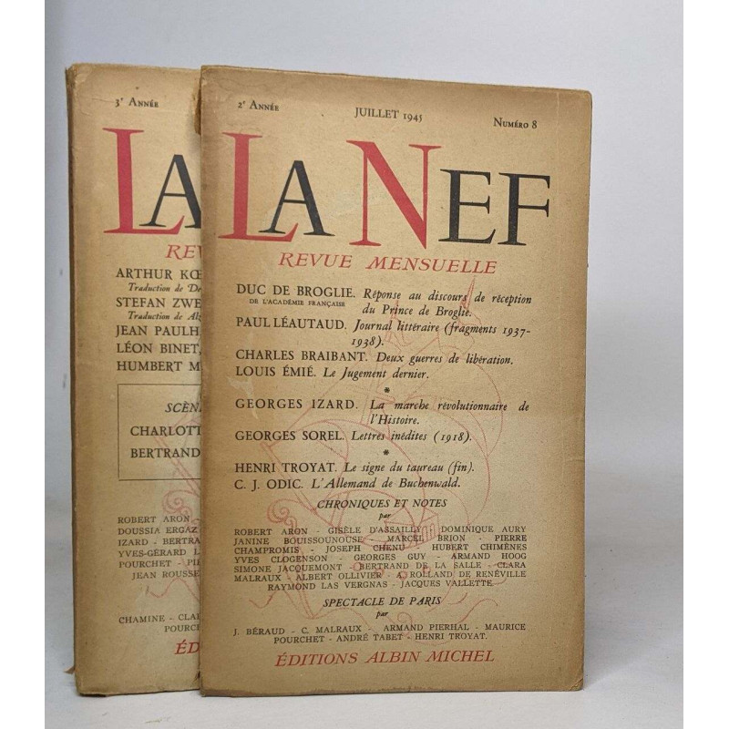 Lot de 2 numéros "La nef revue mensuelle": n°8 juillet 1945 / n°21...
