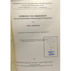 Gemeinde und herrschaft von den grundformen griechischer staatsordnung