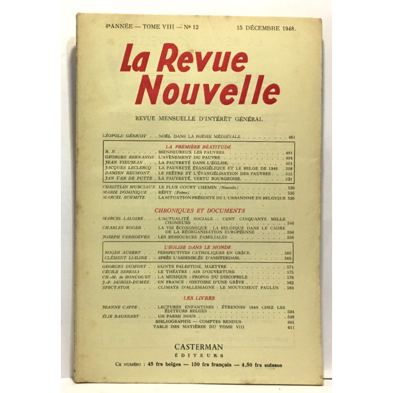 La revue nouvelle - revue mensuelle d'intérêt général - 12 numéros...