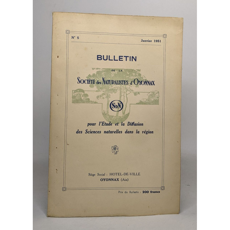Bulletin de la société des naturalistes d'oyonnax n°5 janvier...