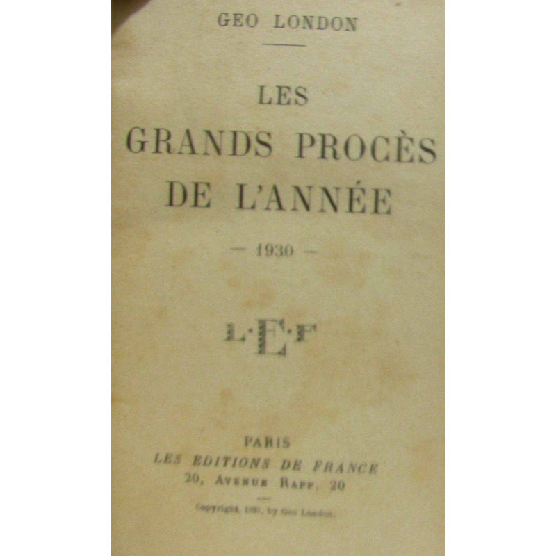 Les grands procès de l'année 1930