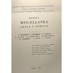 Quinta Miscellanea Greca e Romana - studi pubblicati dall'istituto...
