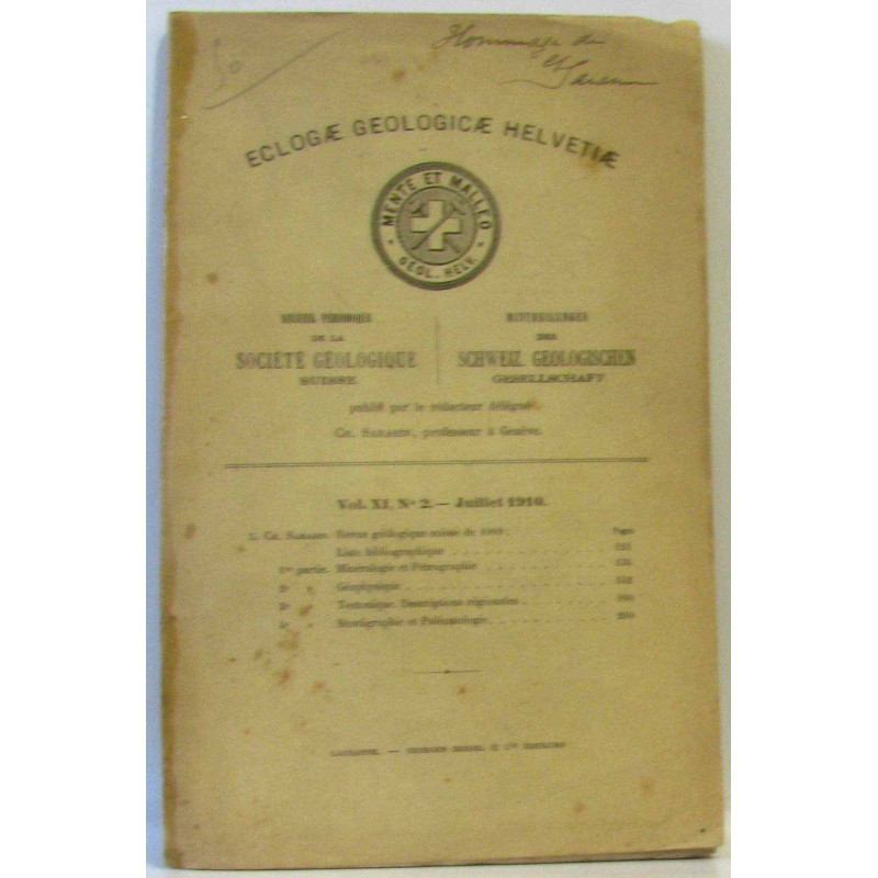 Eclogae geologicae helvetiae - vol XI n°2 juillet 1910 (non coupé...