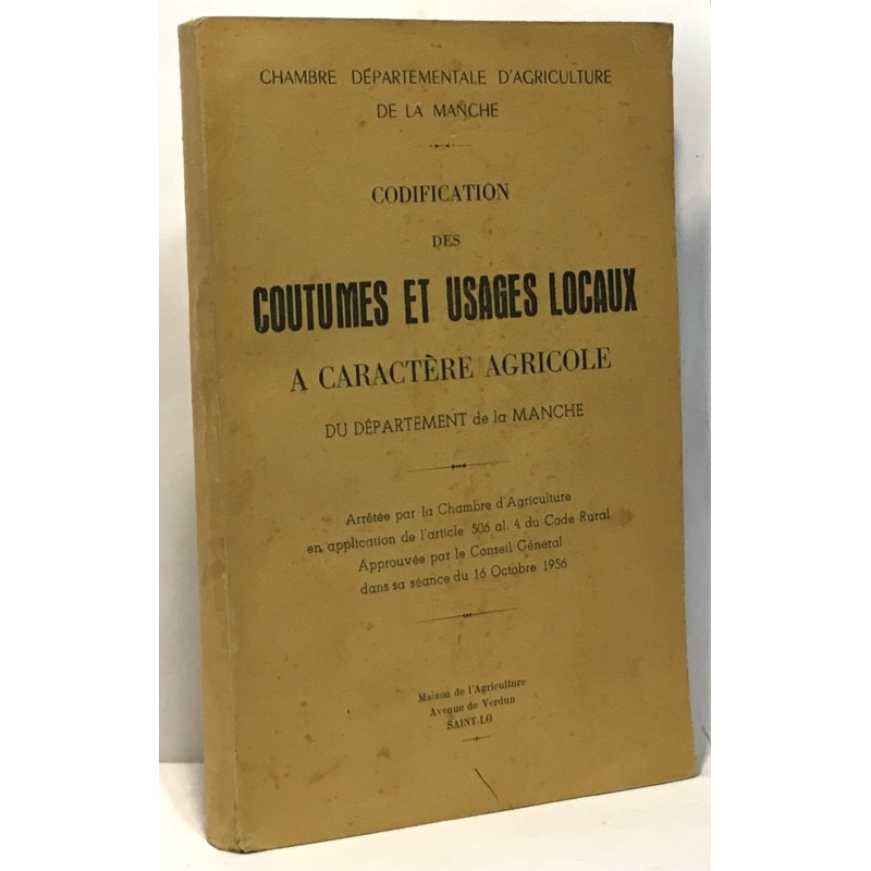 Codification des usages locaux à caractère agricole du département...