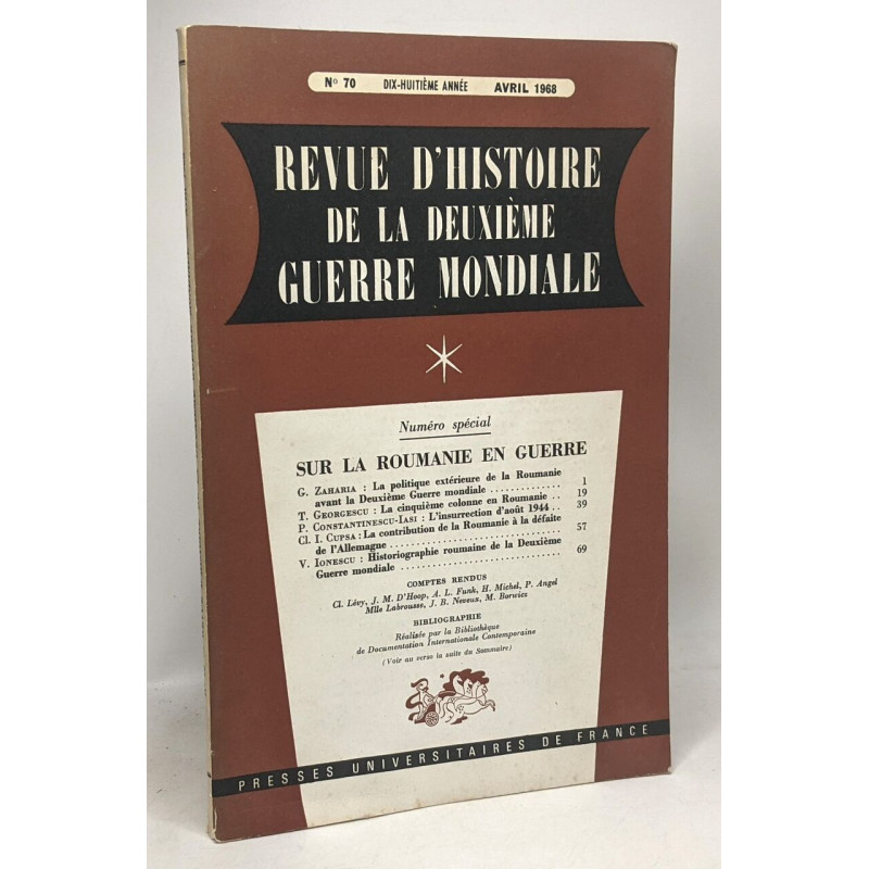 Revue d'histoire de la deuxième guerre mondiale - N°70...