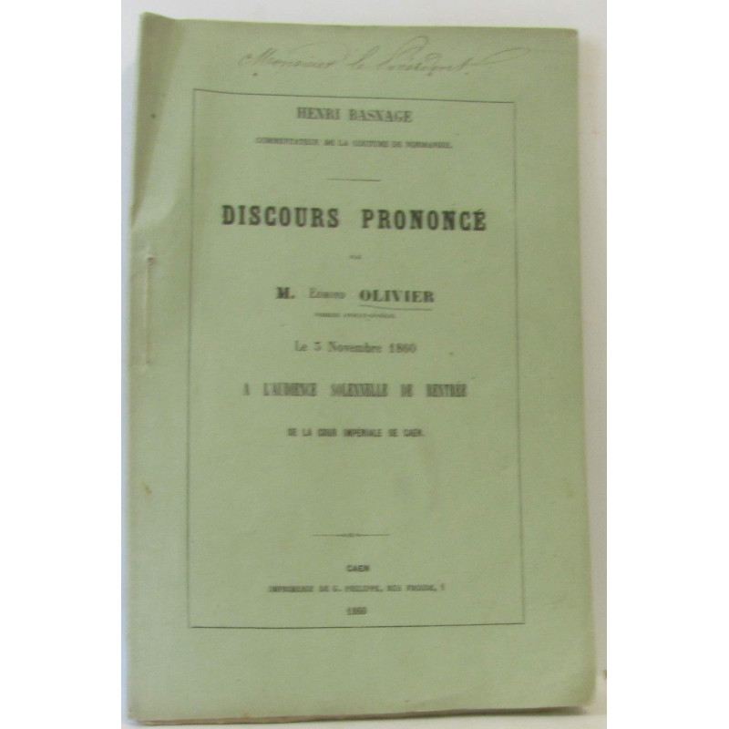 Discours prononcé par Edmond Olivier le 3 novembre 1860 à...