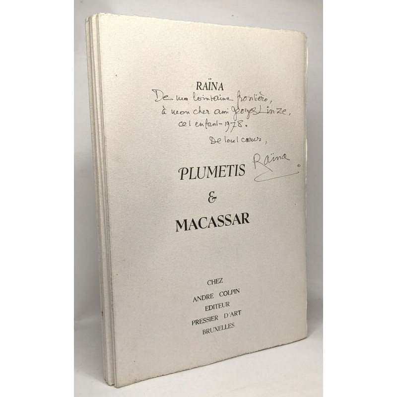 Plumetis et Macassar - livre non relié avec hommage de l'auteur