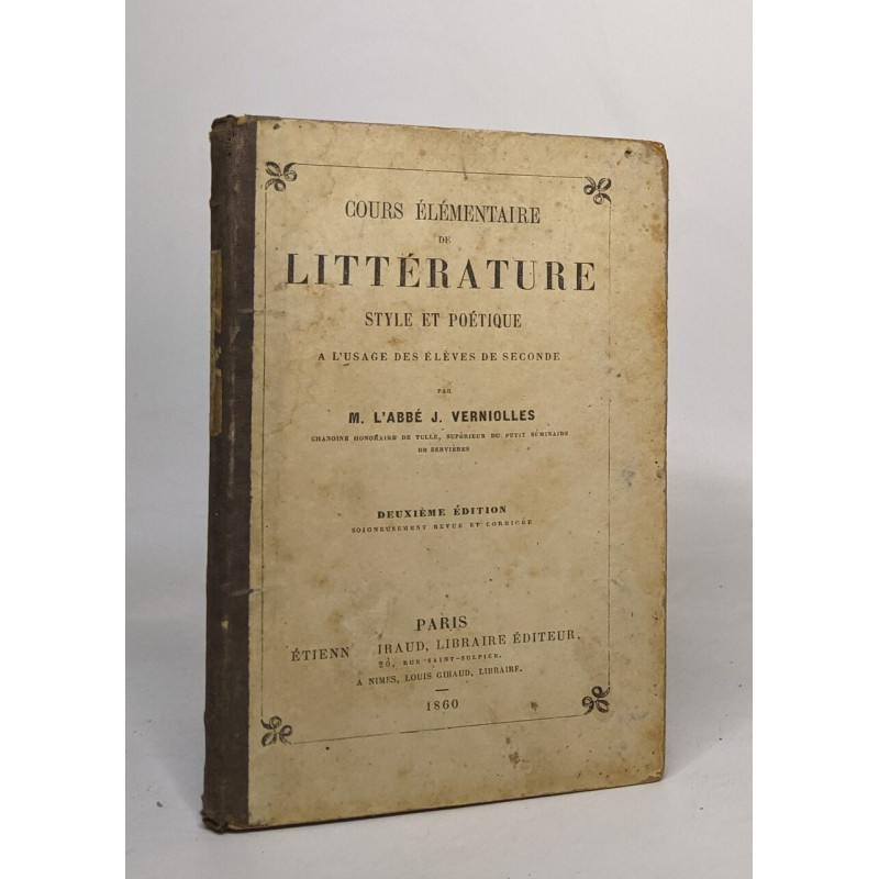 Cours élémentaire de littérature style et poétique à l'usage des...