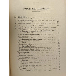 Tableaux synotpiques pour l'analyse chimique de l'eau et l'examen...