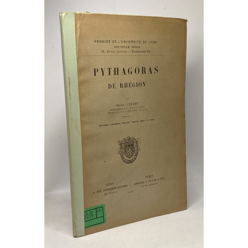 Pythagoras de Rhégion - annales de l'université de Lyon nouvelle...