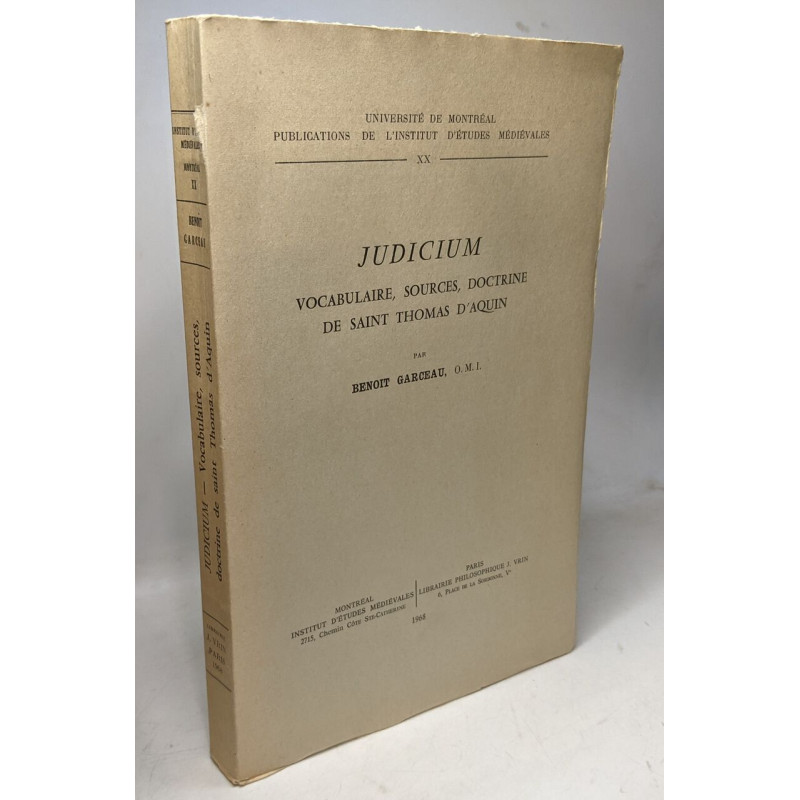 Judicium. Vocabulaire sources doctrine de Saint Thomas D'Aquin. (...