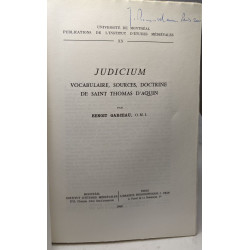 Judicium. Vocabulaire sources doctrine de Saint Thomas D'Aquin. (...