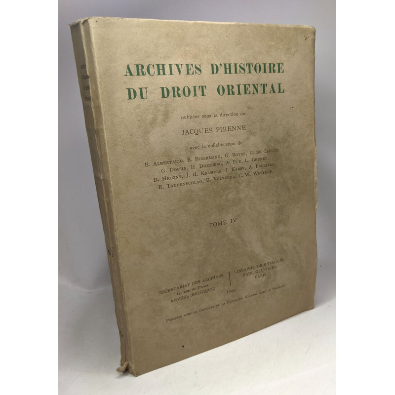 Archives d'Histoire du droit orientale - TOME IV