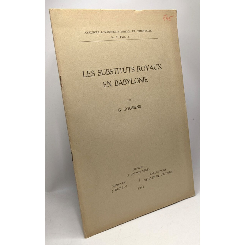 Les subsituts royaux en babylonie - analecta lovaniensia biblica...