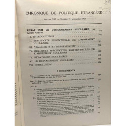 Chronique de politique étrangère - VOLUME XXI numéro 5 septembre 1968