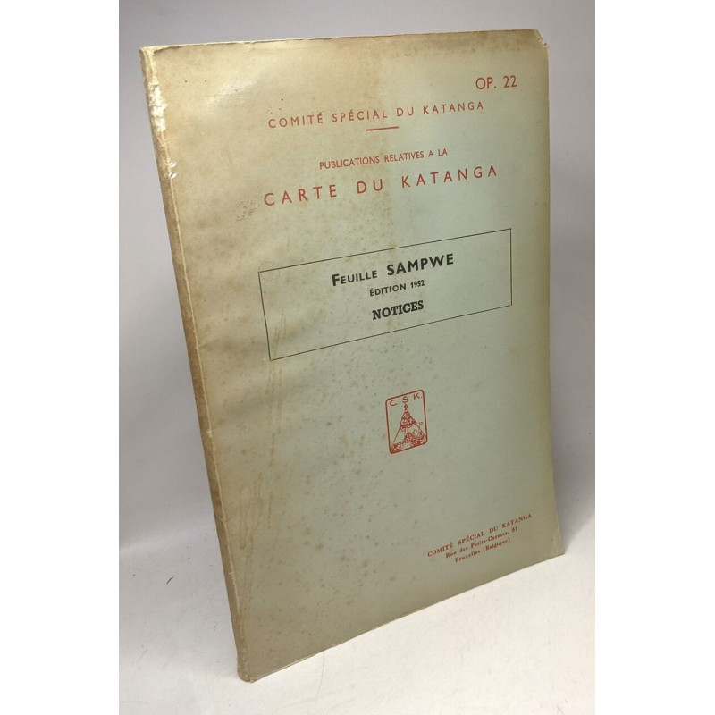 Publications relatives à la Carte du Katanga - feuille Sampwe...