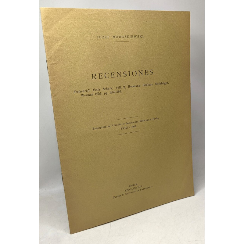 Recensiones - excerptum ex "studia et documenta historiae et...