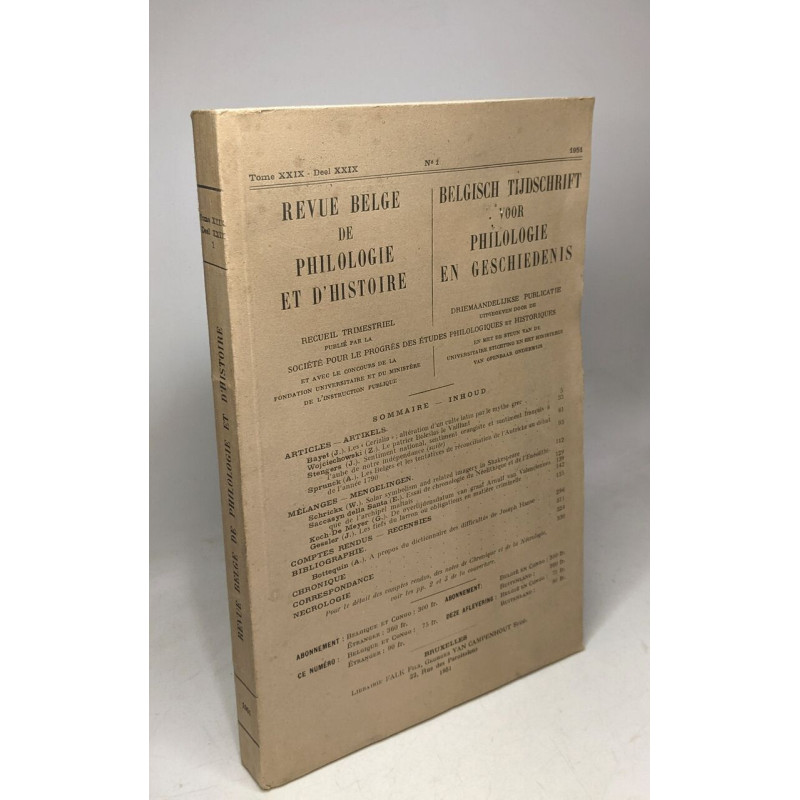Revue Belge de philologie et d'histoire - TOME XXIX N°1 1951 -...