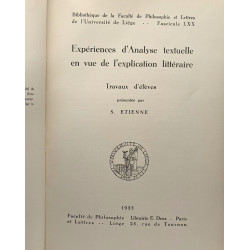 Expériences d'Analyse textuelle en vue de l'explication littéraire...