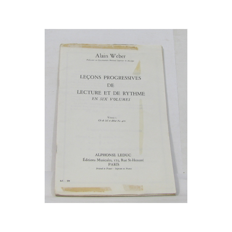Leçons progressives de lecture et de rythme volume I clé de sol et...