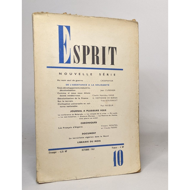 Esprit nouvelle série - octobre 1961 de l'assistance à la solidarité