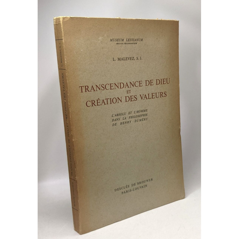 Transcendance de Dieu et création des valeurs - l'absolu et...