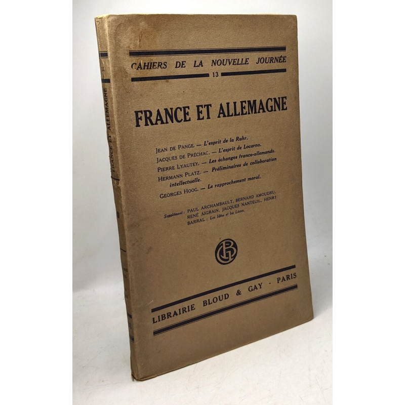 France et Allemagne cahiers de la nouvelle journée 13