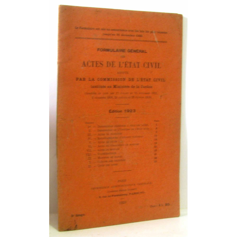 Formulaire général des actes de l'état civil adopté par la...