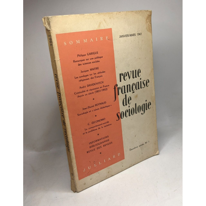 Revue française de sociologie - Janvier-Mars 1961 - 2e année n°1