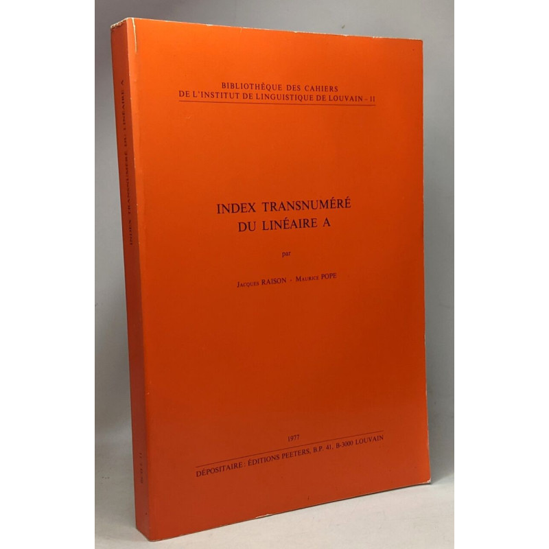 Index transnuméré du linéaire A - bibilothèque des cahiers de...