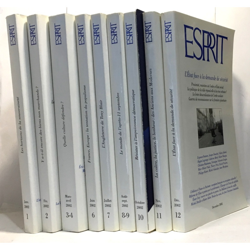 Esprit - revue - année 2002 numéros 1-2-3-4-6-7-8-9-10-11-12...