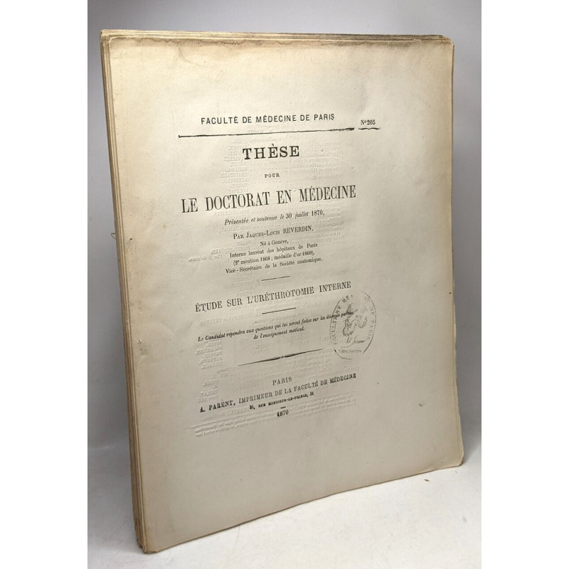 Étude sur l'uréthrotomie interne / Thèse pour le doctorat en...