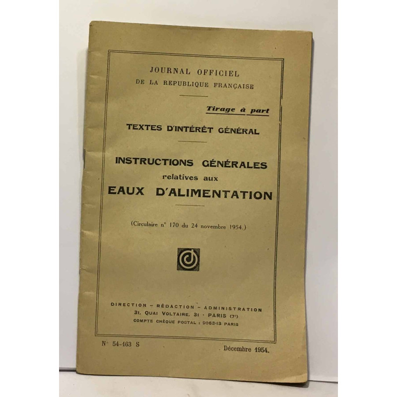 Instructions générales relatives aux eaux d'alimentation - journal...