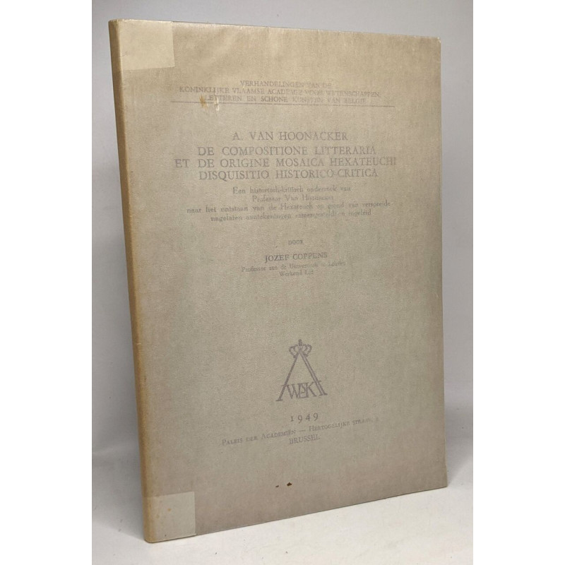A. van hoonacker de compositione litteraria et e origine mosaica...