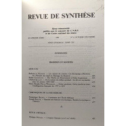 Revue de synthèse numéro 4 Octobre-Décembre 1990 : Traditions et...