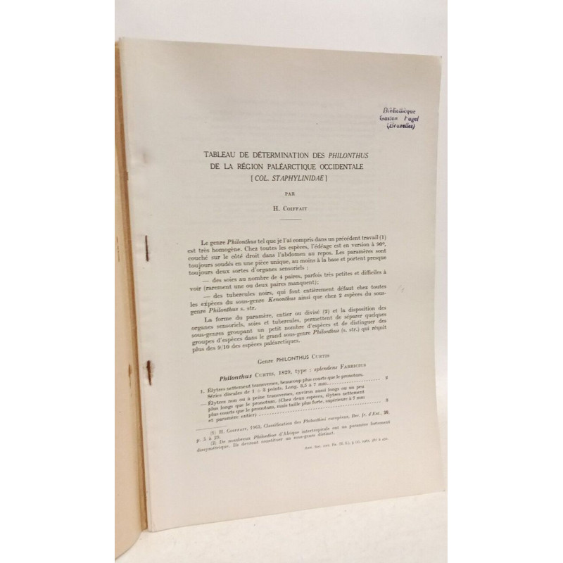 Tableau de détermination des philonthus de la région paléarctique...